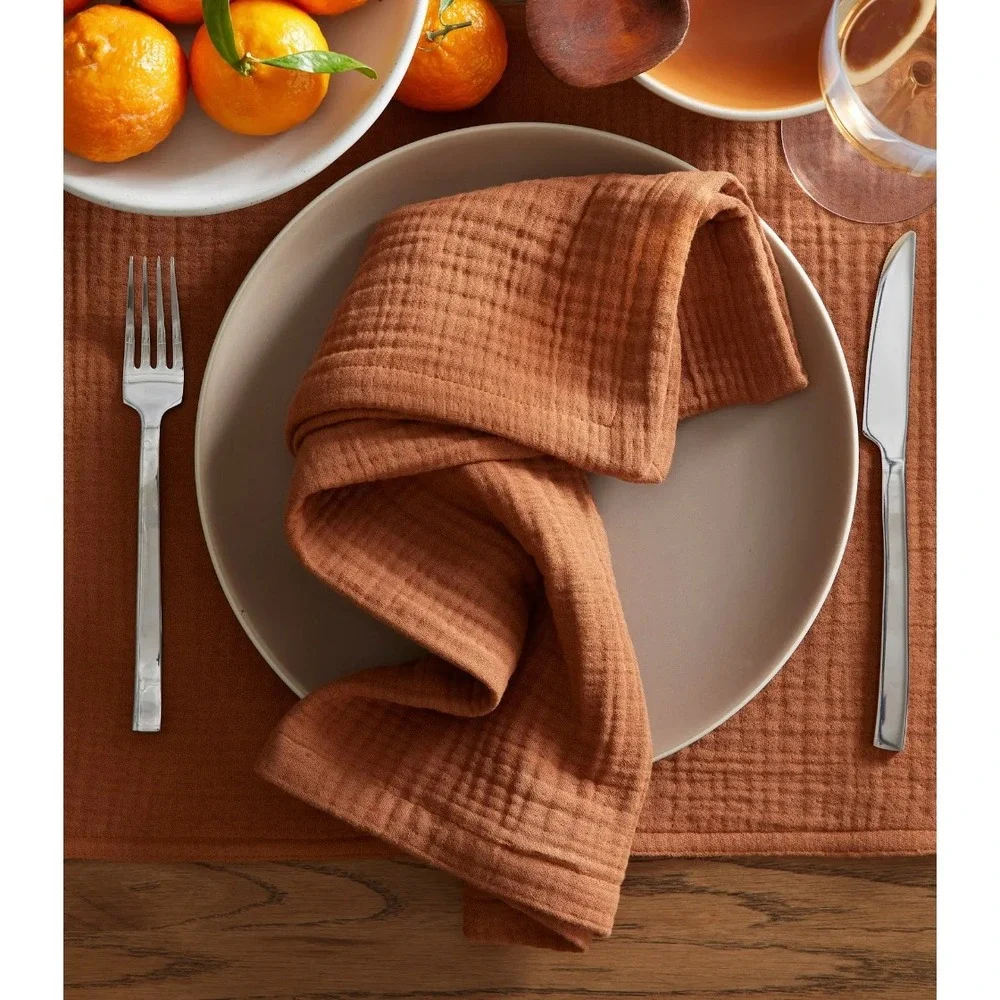 Quince Organic Airy Cotton Gauze Napkin Terracotta Rust 18x18 Square Crinkle